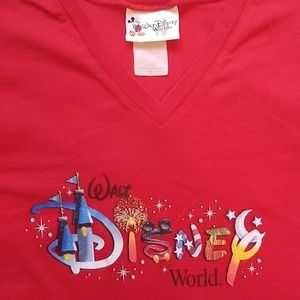 Disney World Retro V Neck Glittery Tee Shirt